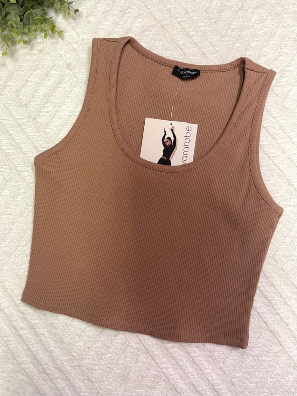 Naked Wardrobe Tan Ribbed Cropped Tank Top